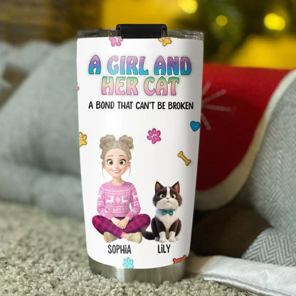 A Girl and Her Cat - Personalized Custom Printed Tumbler