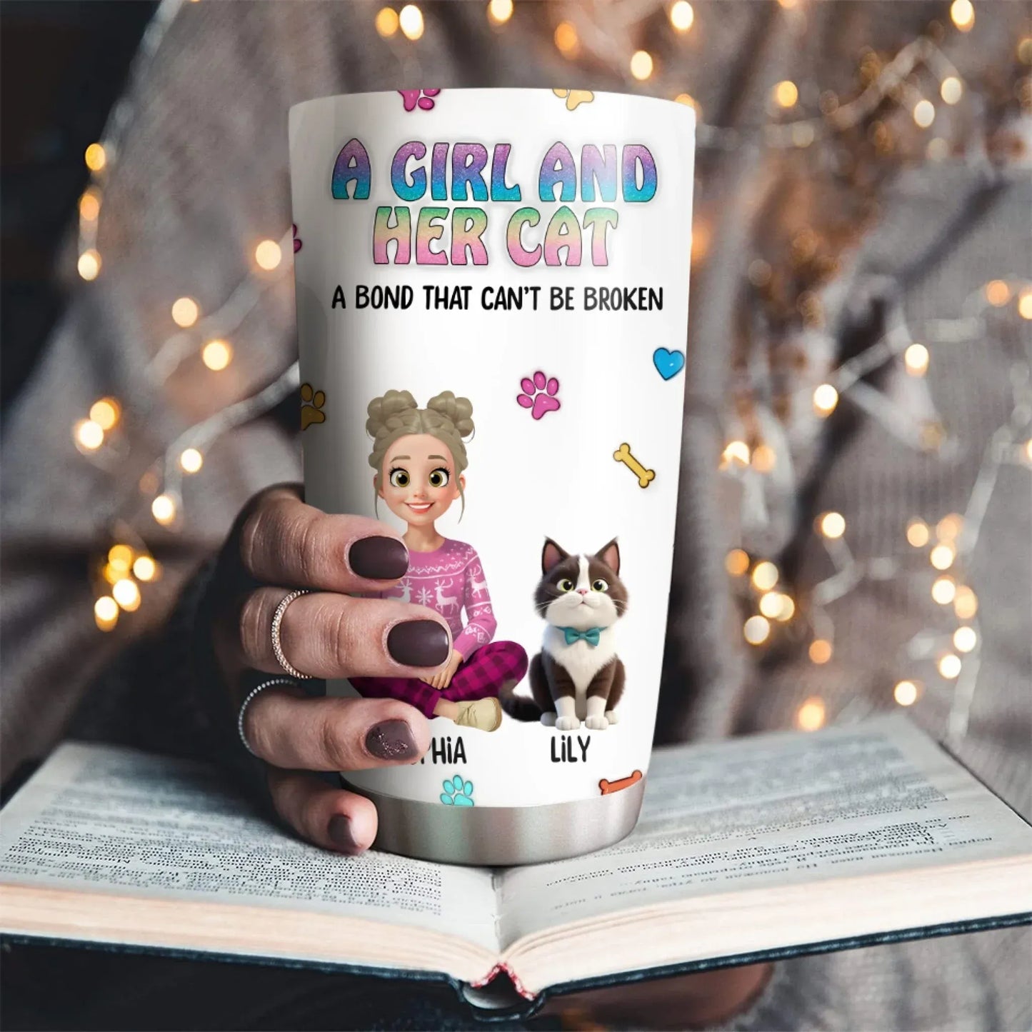 A Girl and Her Cat - Personalized Custom Printed Tumbler