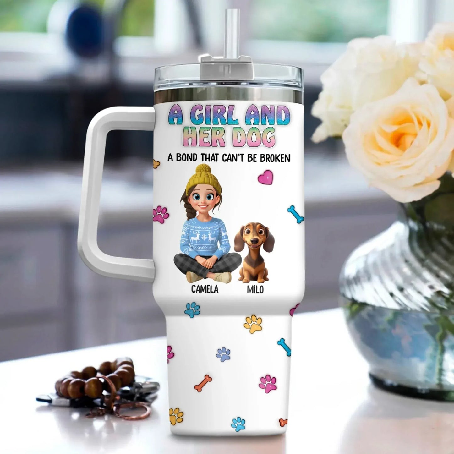 A Girl and Her Dog - Personalized Custom Printed Tumbler
