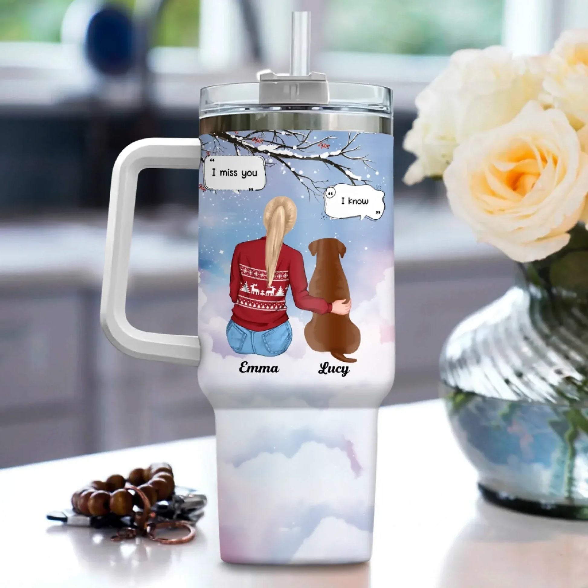 I Miss You I Know - Memorial Gift For Pet Lovers/ Dog Mom - Personalized Tumbler With Straw