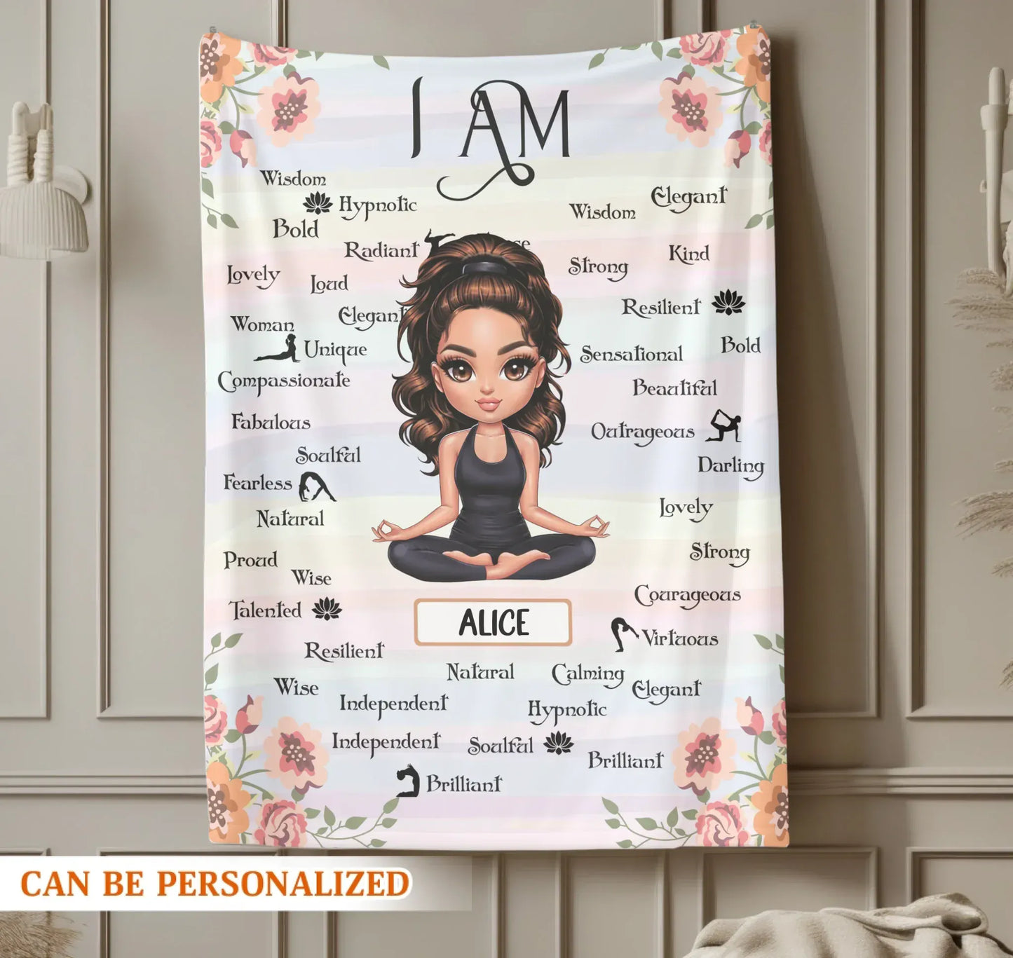 I Am Enough and Strong Within - Personalized Yoga Affirmation Custom Blanket