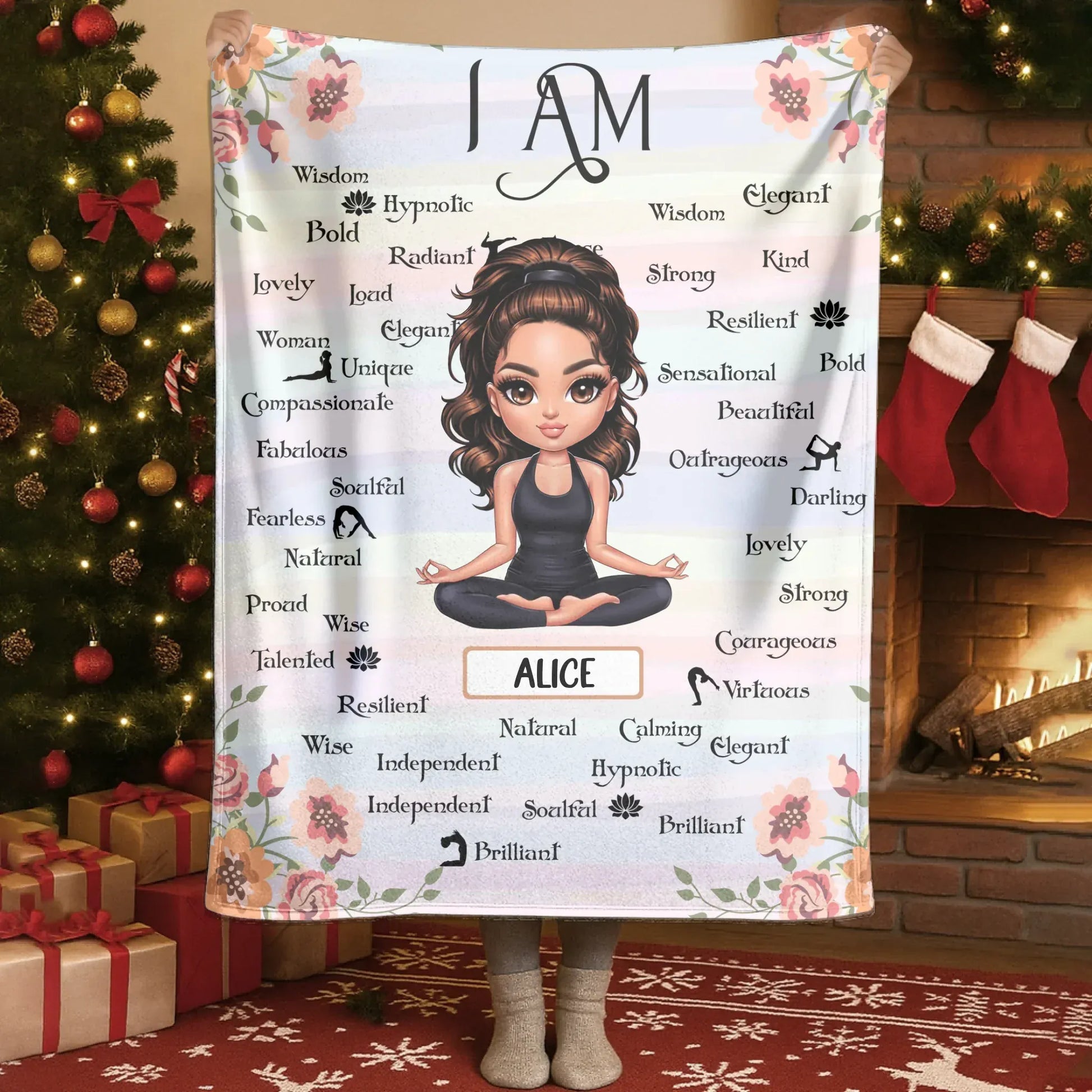 I Am Enough and Strong Within - Personalized Yoga Affirmation Custom Blanket