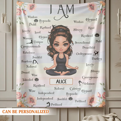 I Am Enough and Strong Within - Personalized Yoga Affirmation Custom Blanket