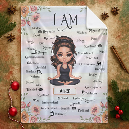 I Am Enough and Strong Within - Personalized Yoga Affirmation Custom Blanket