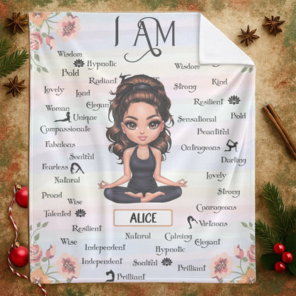 I Am Enough and Strong Within - Personalized Yoga Affirmation Custom Blanket