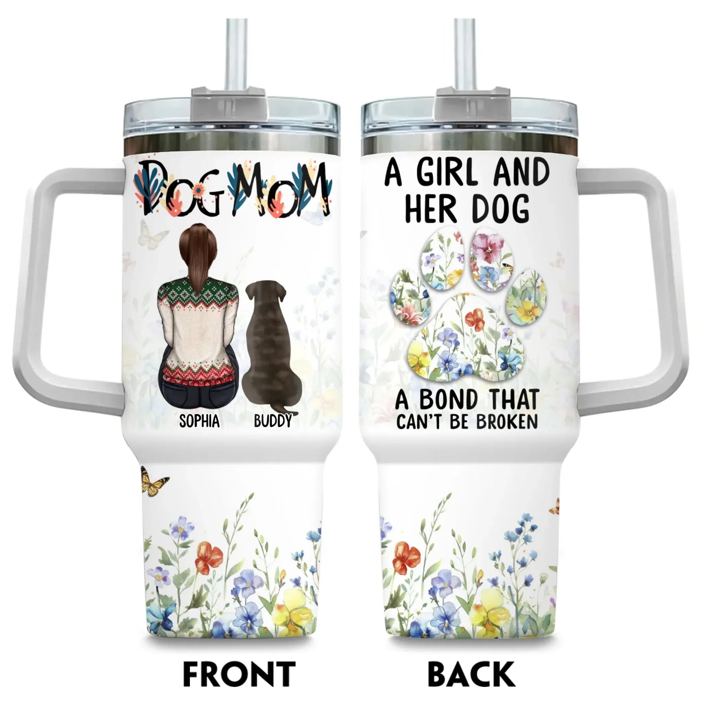 Personalized Tumblers TUMBLER / WHITE / 40oz A Girl And Her Dog Unbreakable Bond - Personalized Custom Printed Tumbler