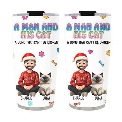Personalized Tumblers TUMBLER / WHITE / 20oz A Man and His Cat - Personalized Custom Printed Tumbler