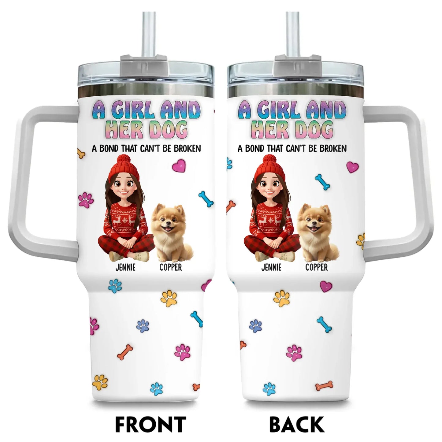 Personalized Tumblers TUMBLER / WHITE / 40oz A Girl and Her Dog - Personalized Custom Printed Tumbler