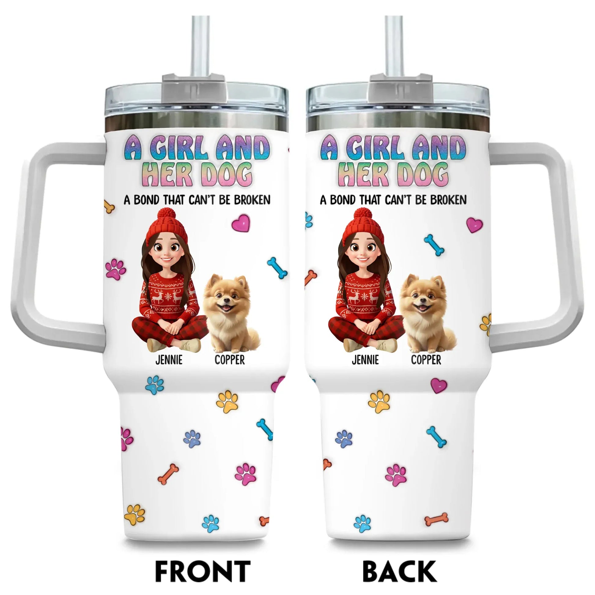 Personalized Tumblers TUMBLER / WHITE / 40oz A Girl and Her Dog - Personalized Custom Printed Tumbler