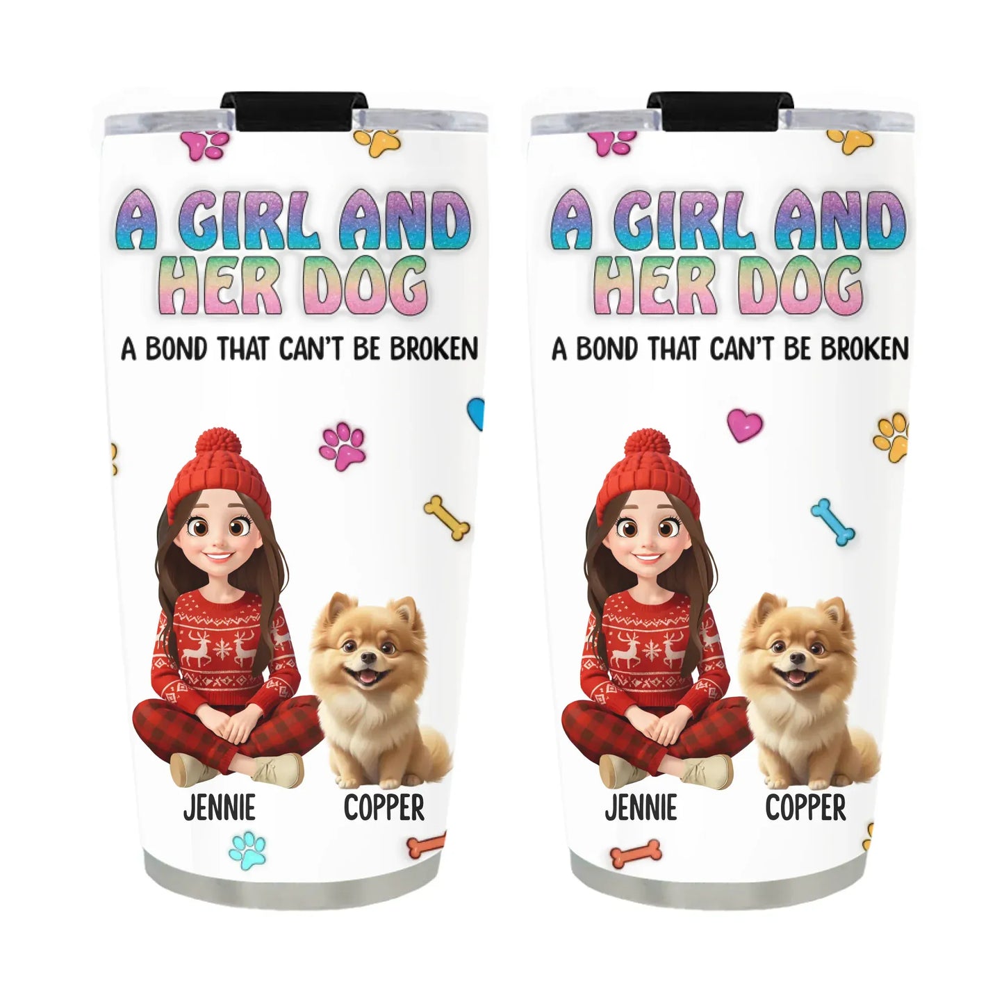 Personalized Tumblers TUMBLER / WHITE / 20oz A Girl and Her Dog - Personalized Custom Printed Tumbler