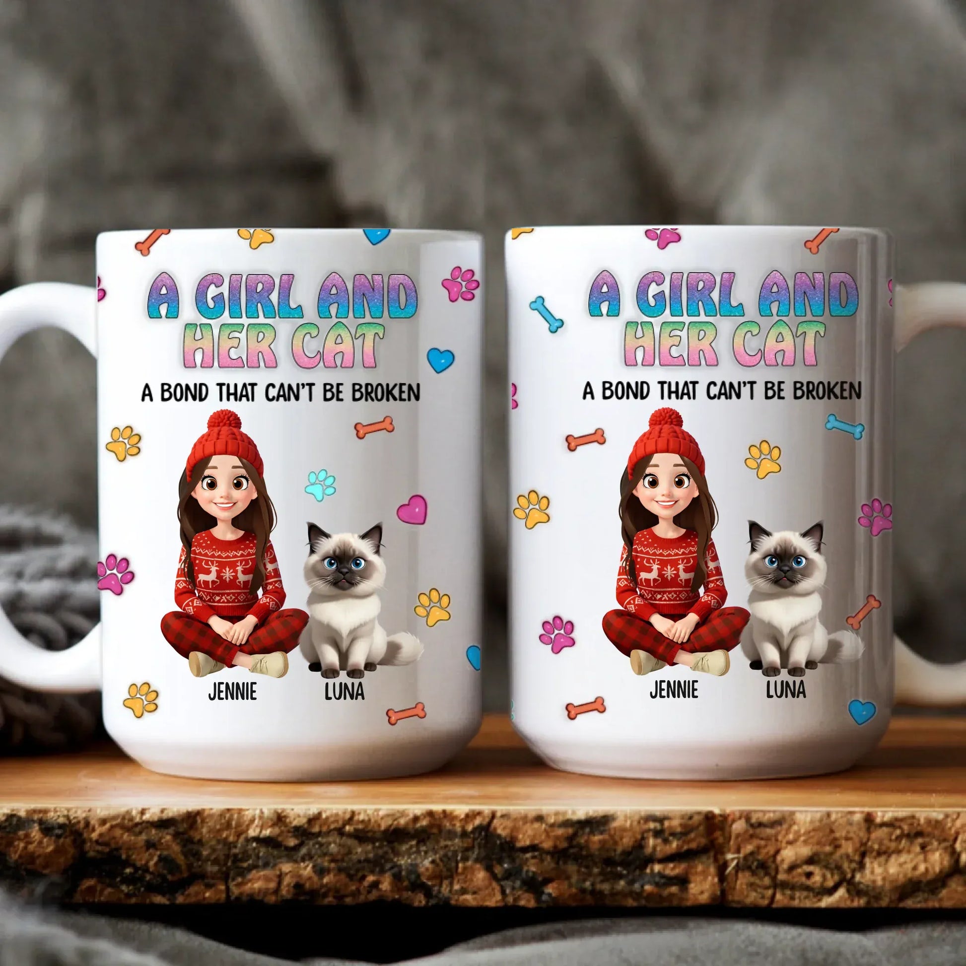 Personalized Mugs MUG / WHITE / 15oz A Girl and Her Cat - Personalized Custom Printed Mug