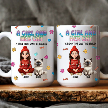 Personalized Mugs MUG / WHITE / 15oz A Girl and Her Cat - Personalized Custom Printed Mug