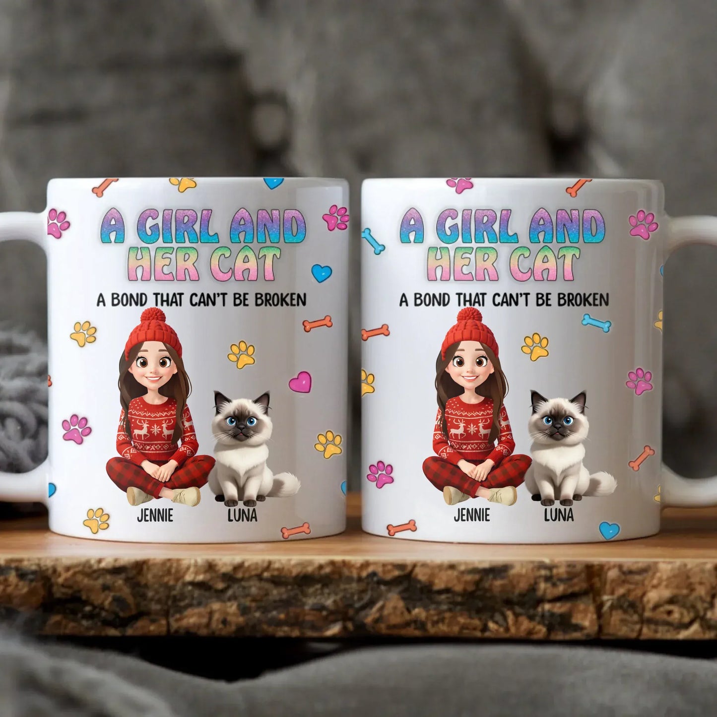 Personalized Mugs MUG / WHITE / 11oz A Girl and Her Cat - Personalized Custom Printed Mug