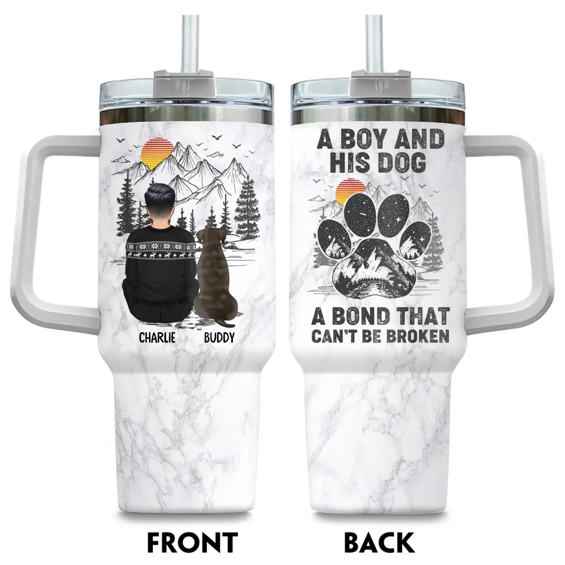 Personalized Tumblers TUMBLER / WHITE / 40oz A Boy And His Dog Can't Be Broken - Personalized Custom Printed Tumbler