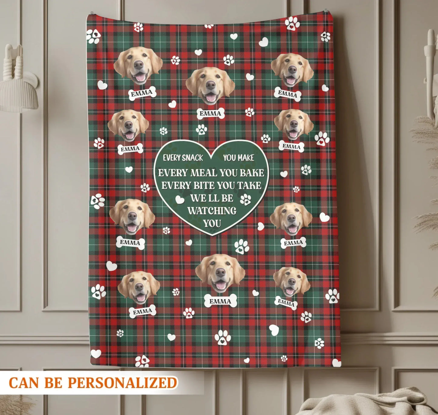 Custom Christmas Dog Blanket – Personalized Pet Photo Tartan Plaid Gift