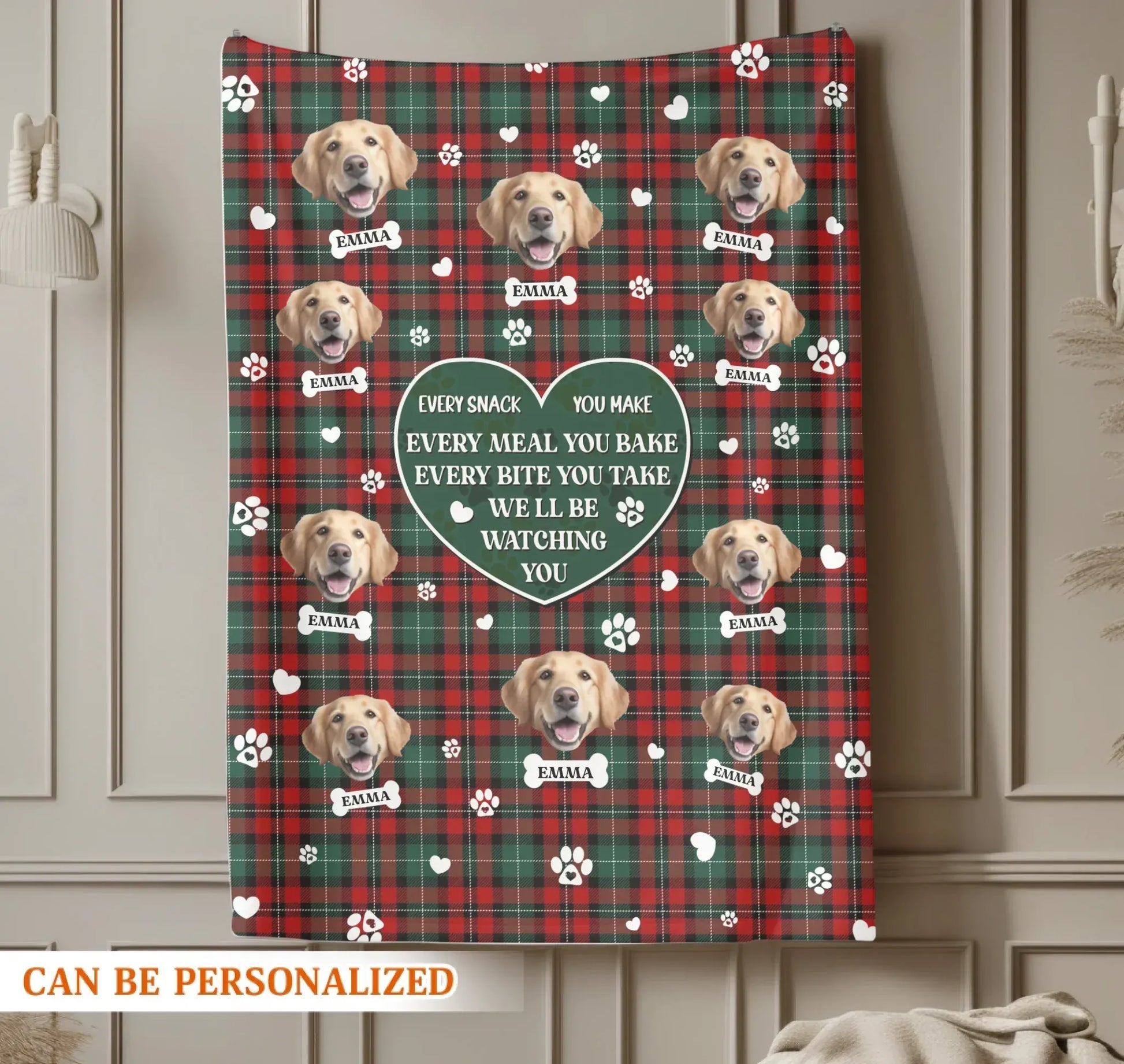 Custom Christmas Dog Blanket – Personalized Pet Photo Tartan Plaid Gift