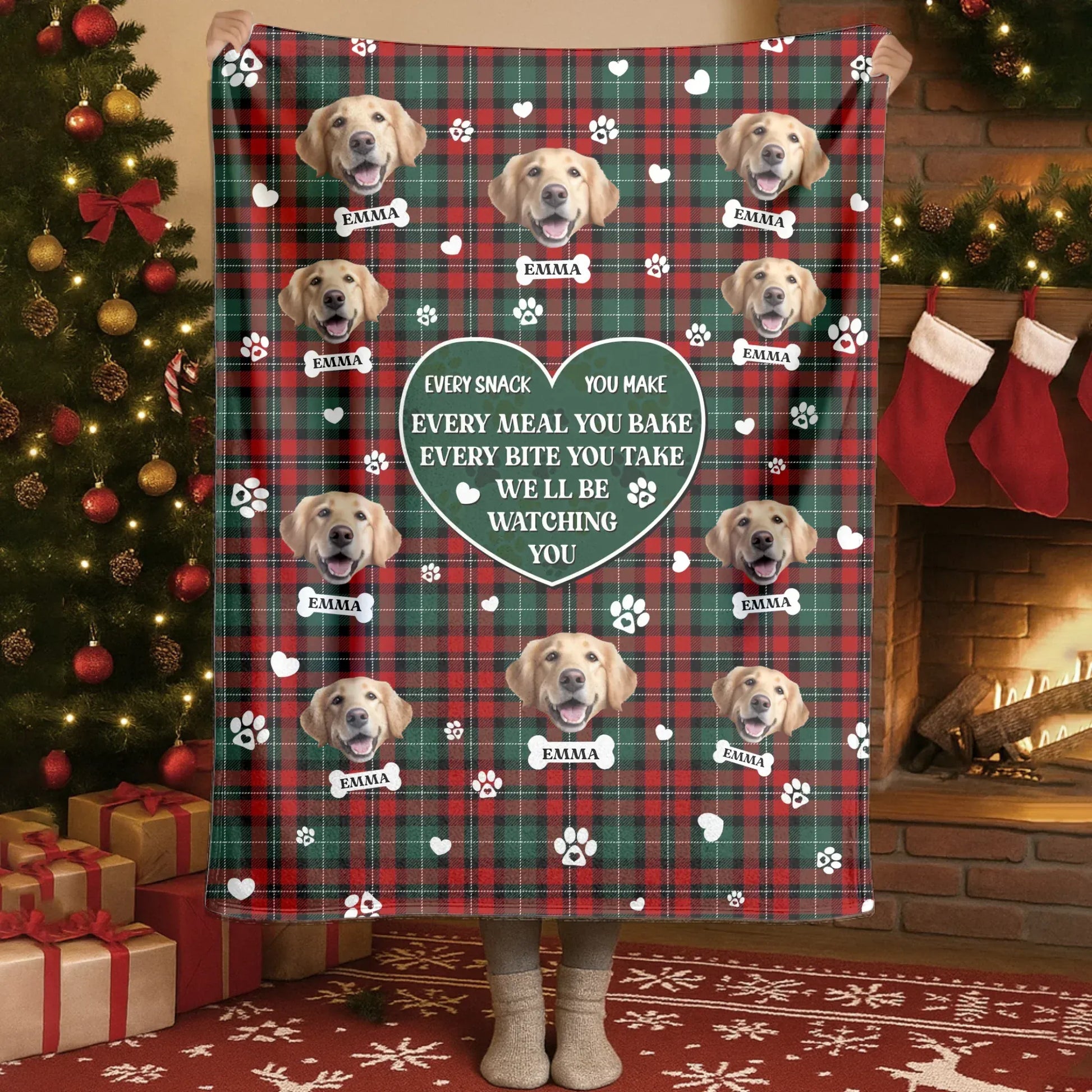Custom Christmas Dog Blanket – Personalized Pet Photo Tartan Plaid Gift
