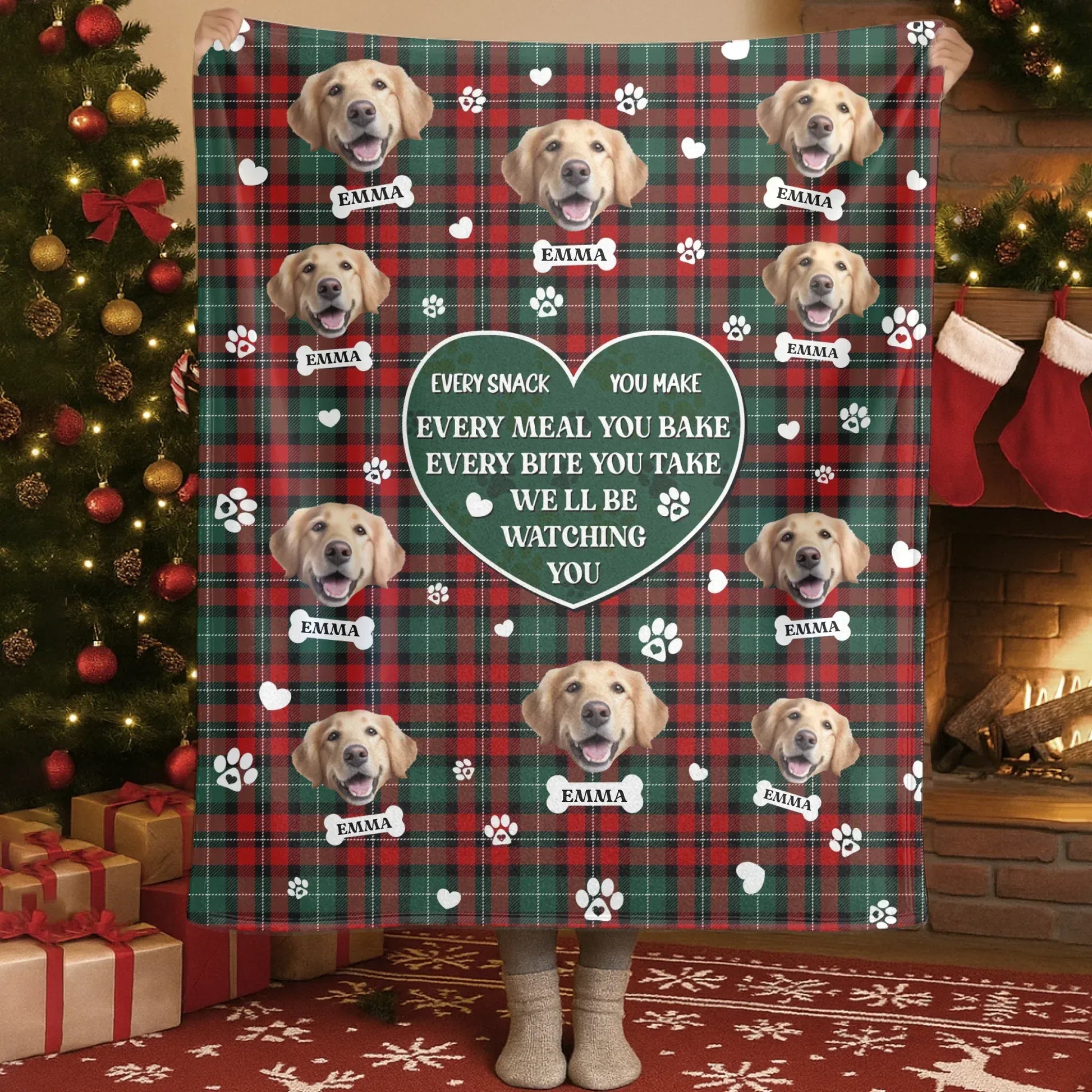 Blanket Custom KNT / White / 30x40in / 76x101cm Custom Christmas Dog Blanket – Personalized Pet Photo Tartan Plaid Gift