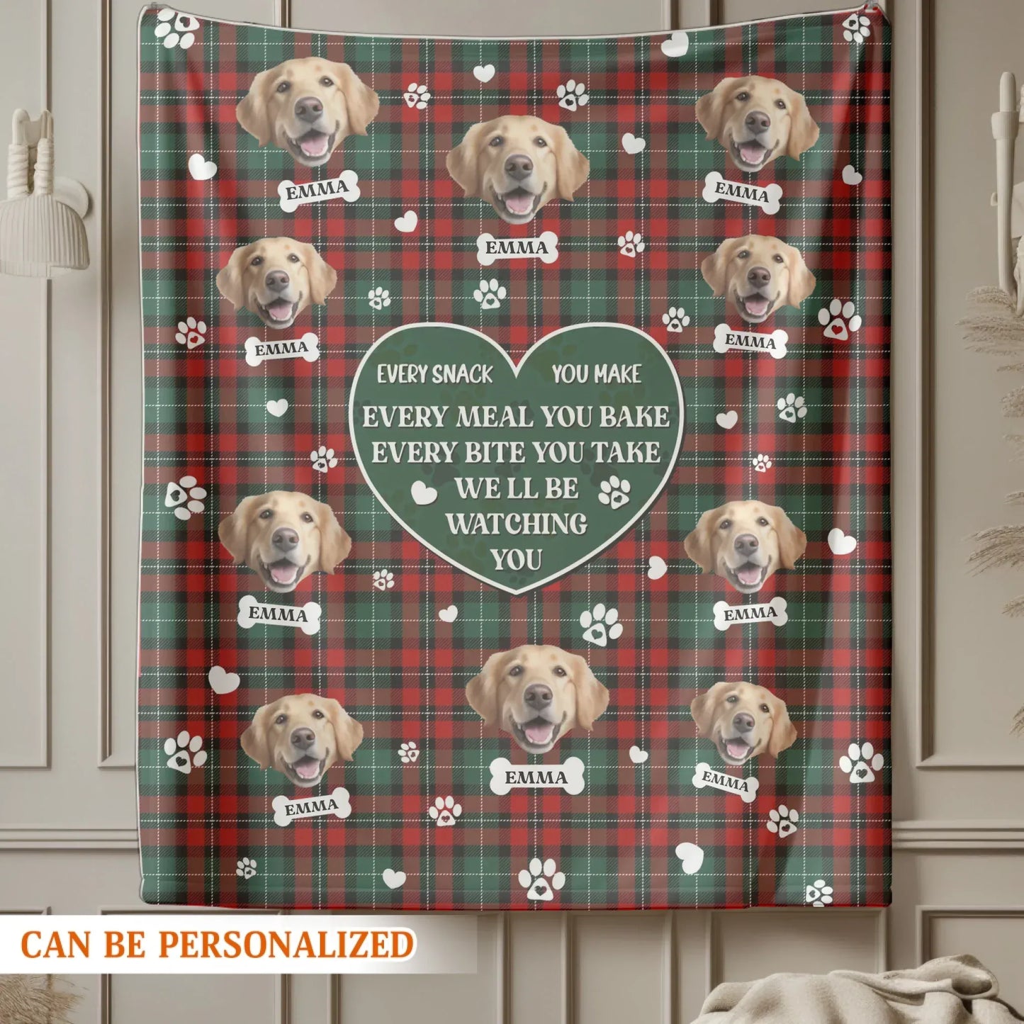 Custom Christmas Dog Blanket – Personalized Pet Photo Tartan Plaid Gift