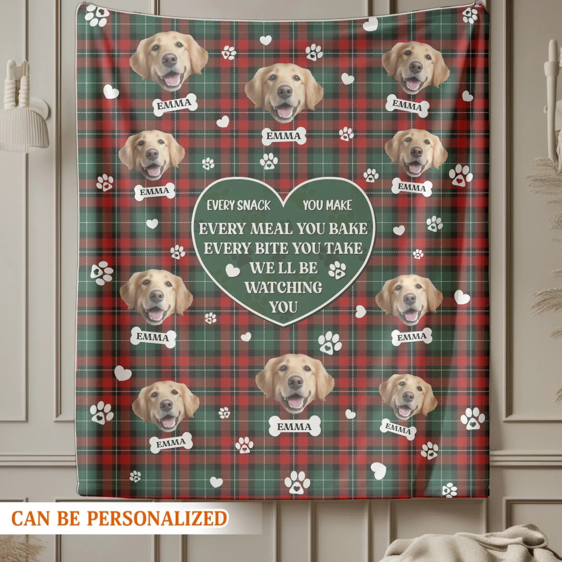 Custom Christmas Dog Blanket – Personalized Pet Photo Tartan Plaid Gift