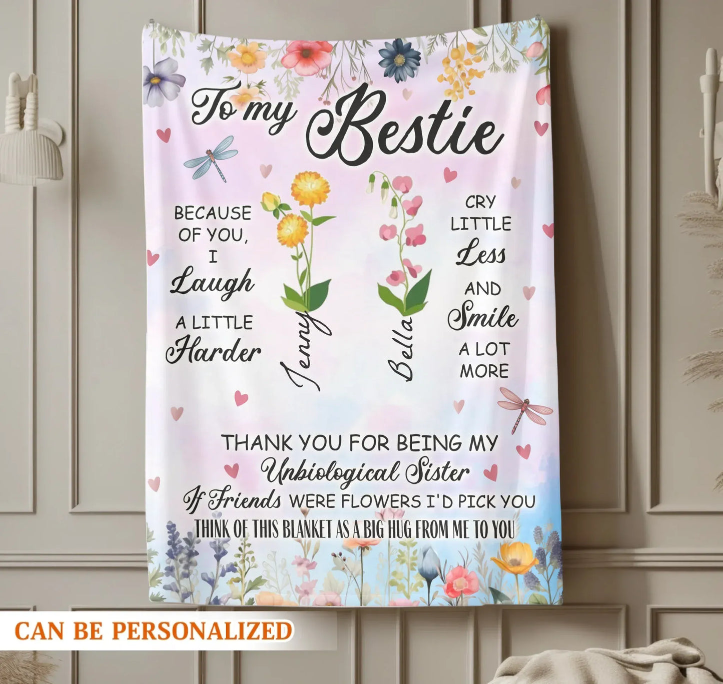 Think Of This Blanket As A Big Hug - Custom Birth Flower - Personalized Blanket