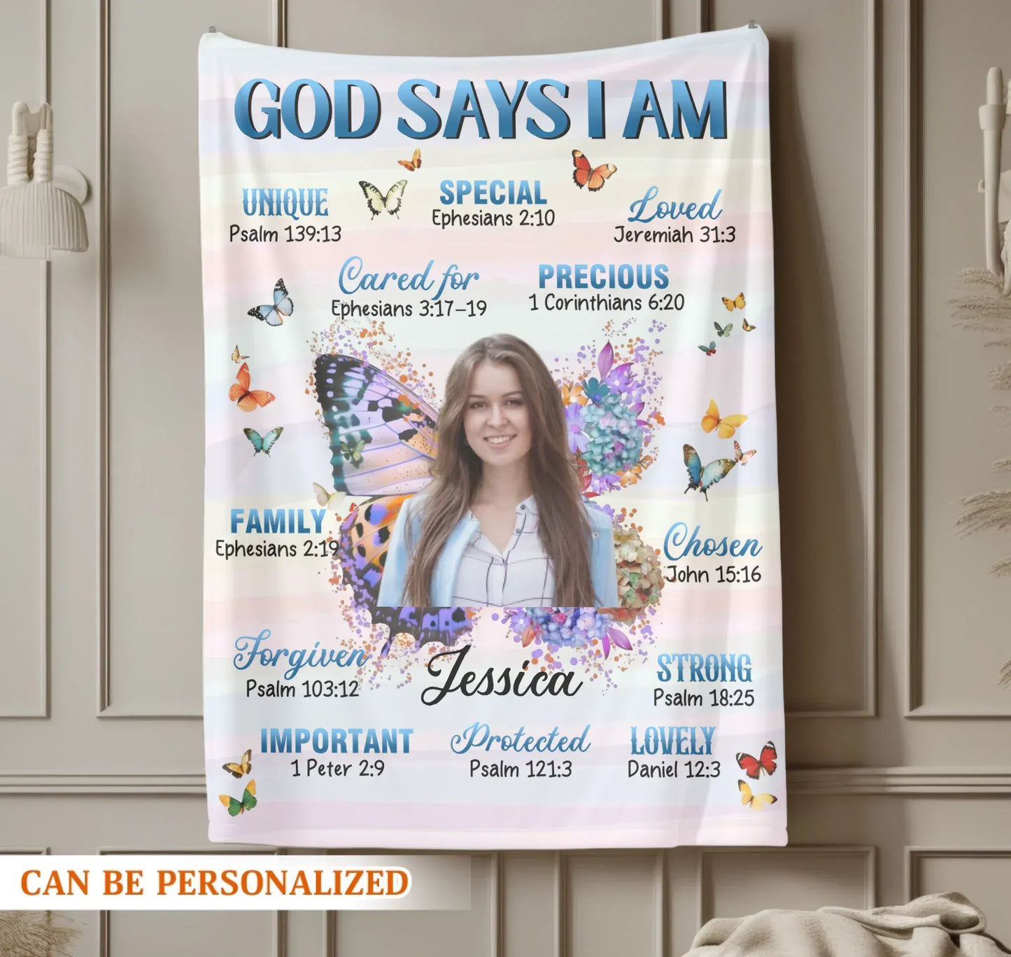 GOD SAYS I AM - Bible Verse Butterfly Christian Inspirational Blanket