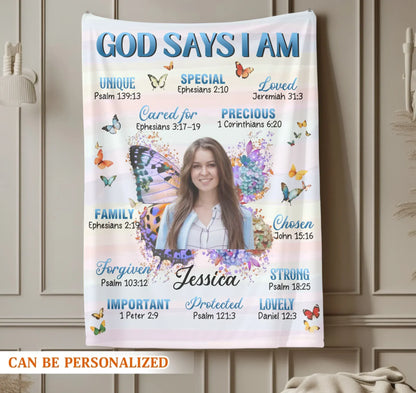 GOD SAYS I AM - Bible Verse Butterfly Christian Inspirational Blanket