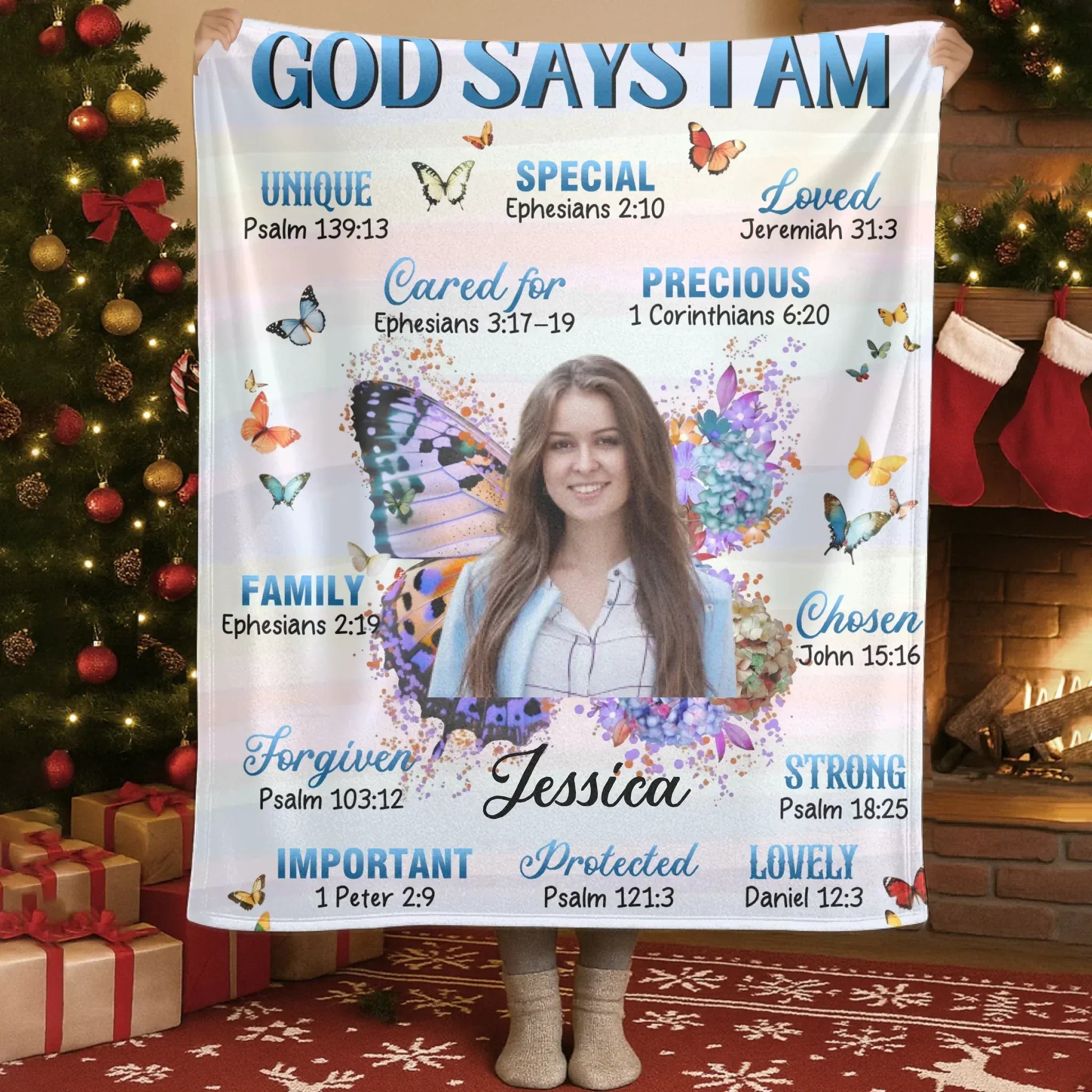 Blanket Custom KNT / White / 30x40in / 76x101cm GOD SAYS I AM - Bible Verse Butterfly Christian Inspirational Blanket