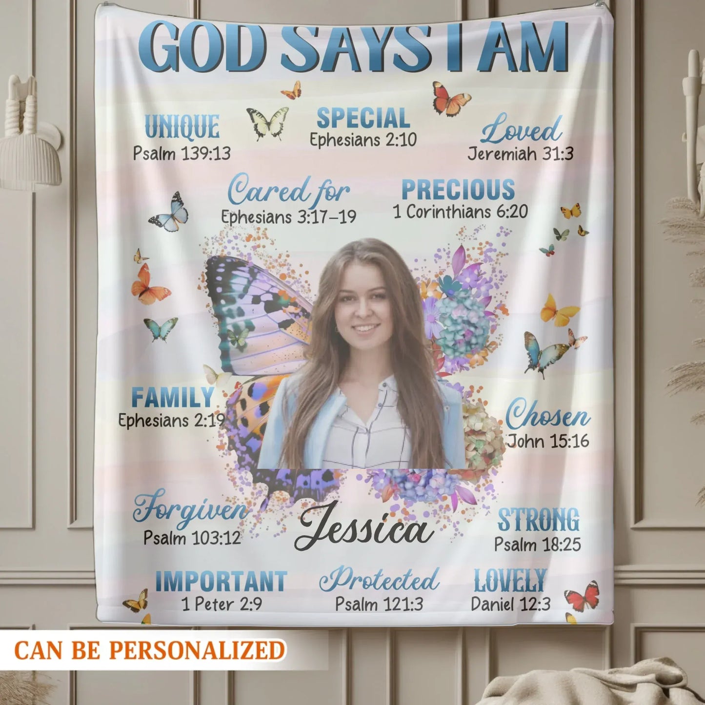 GOD SAYS I AM - Bible Verse Butterfly Christian Inspirational Blanket