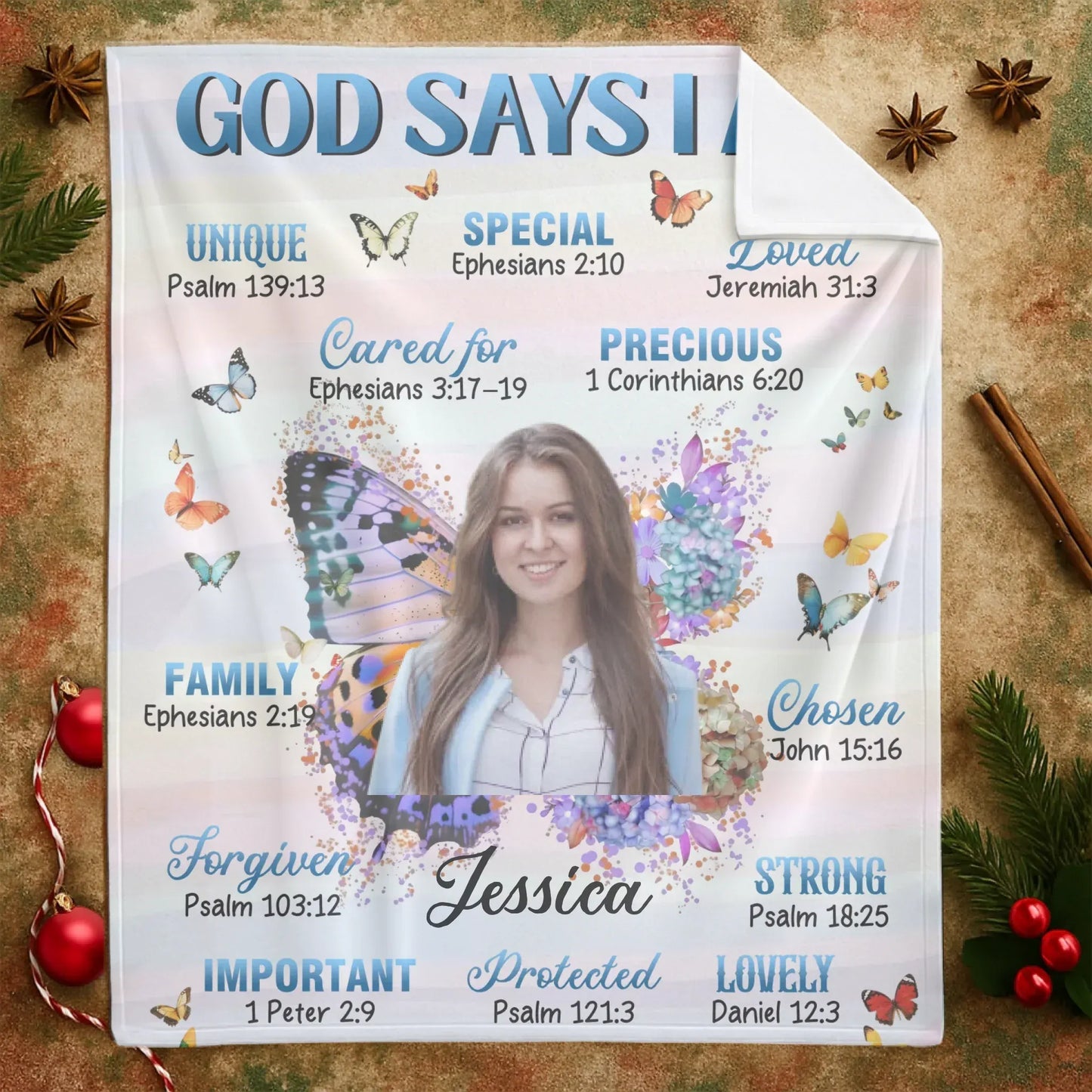 GOD SAYS I AM - Bible Verse Butterfly Christian Inspirational Blanket