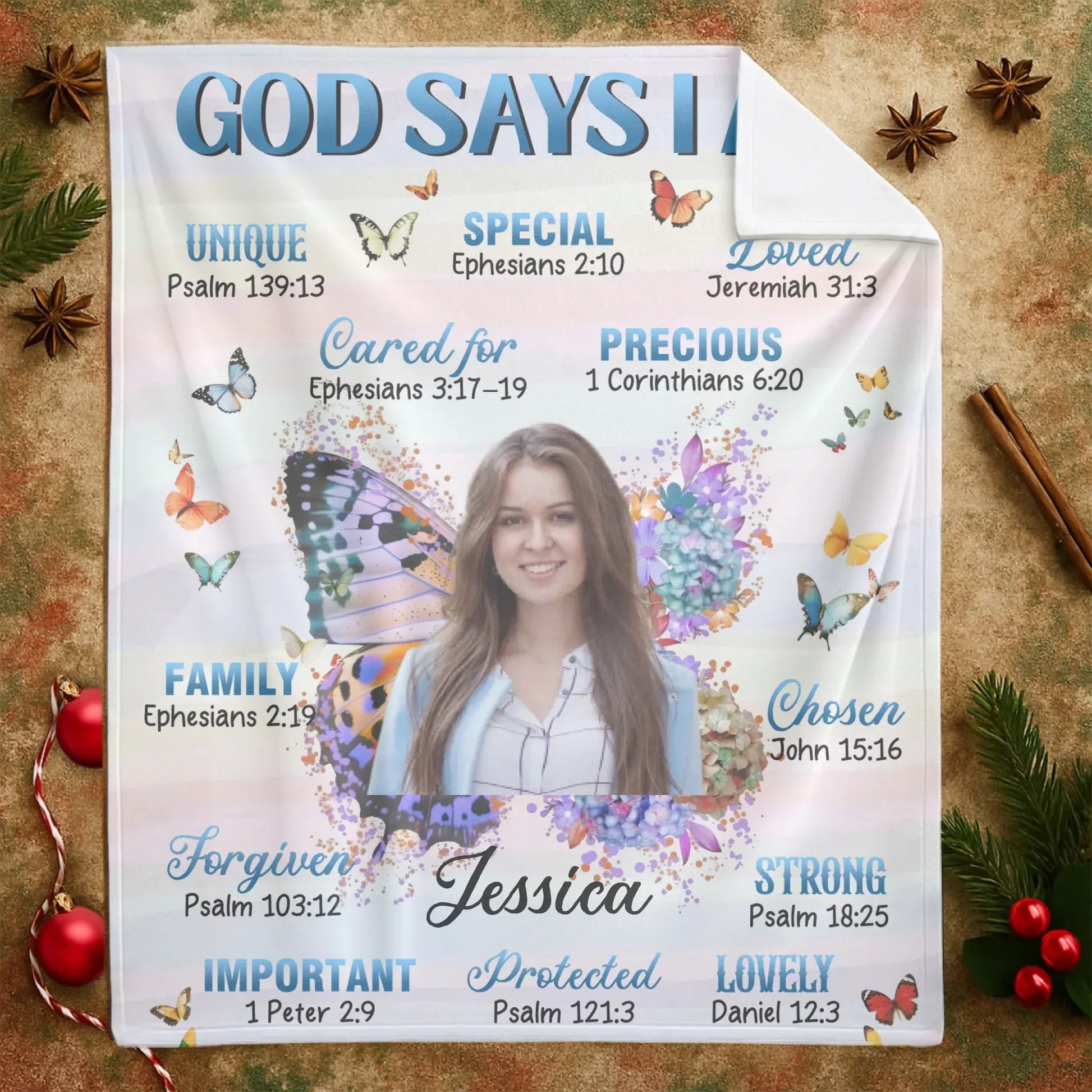 GOD SAYS I AM - Bible Verse Butterfly Christian Inspirational Blanket