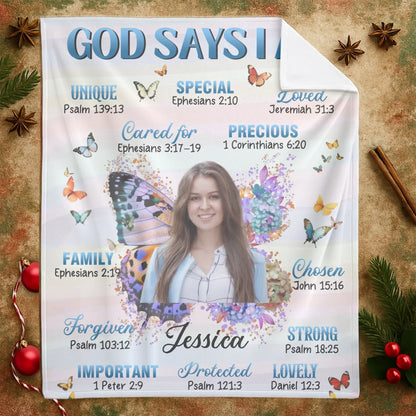 GOD SAYS I AM - Bible Verse Butterfly Christian Inspirational Blanket