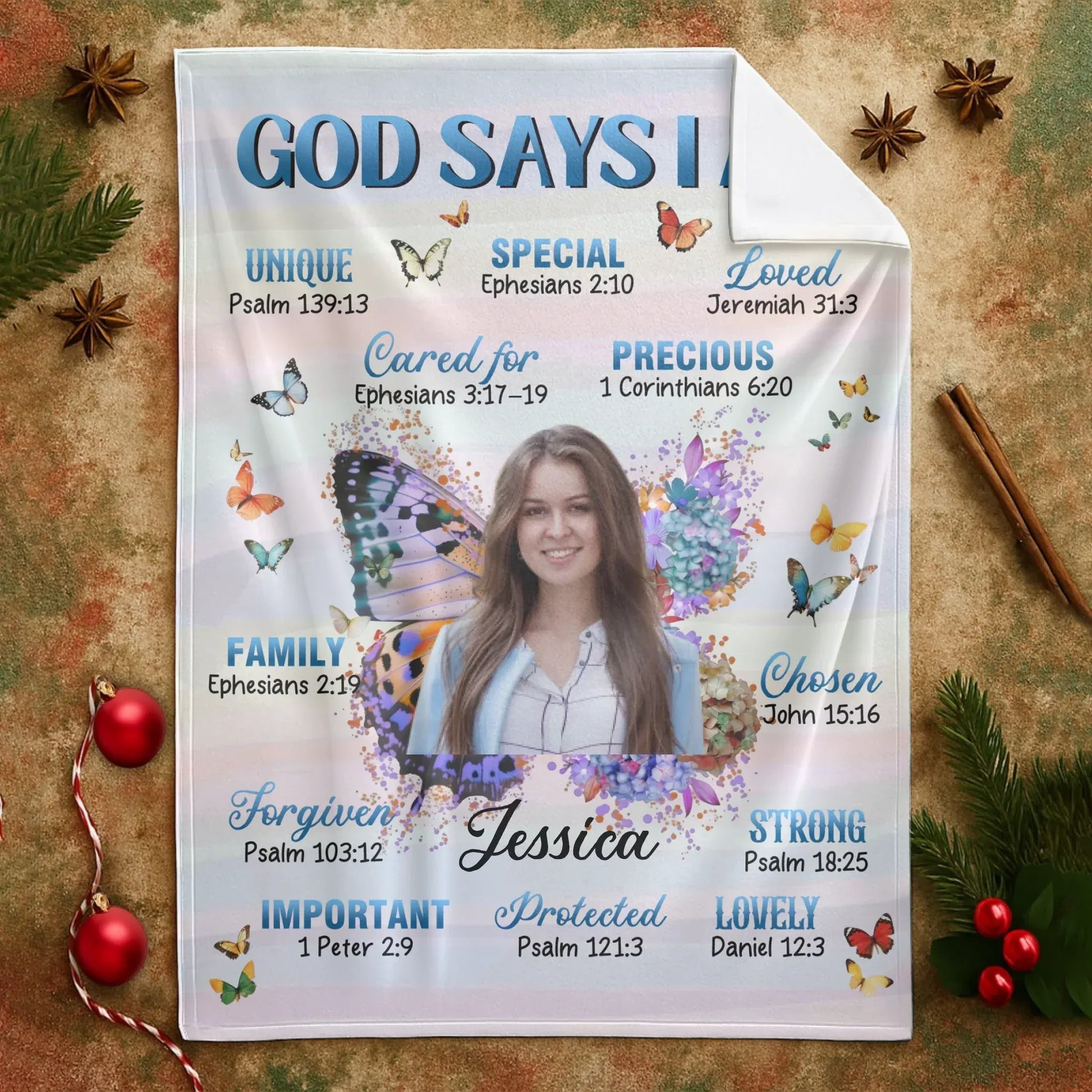 GOD SAYS I AM - Bible Verse Butterfly Christian Inspirational Blanket