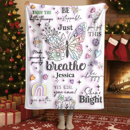 Just Breathe - Personalized Name Butterfly Motivational Custom Throw Gift