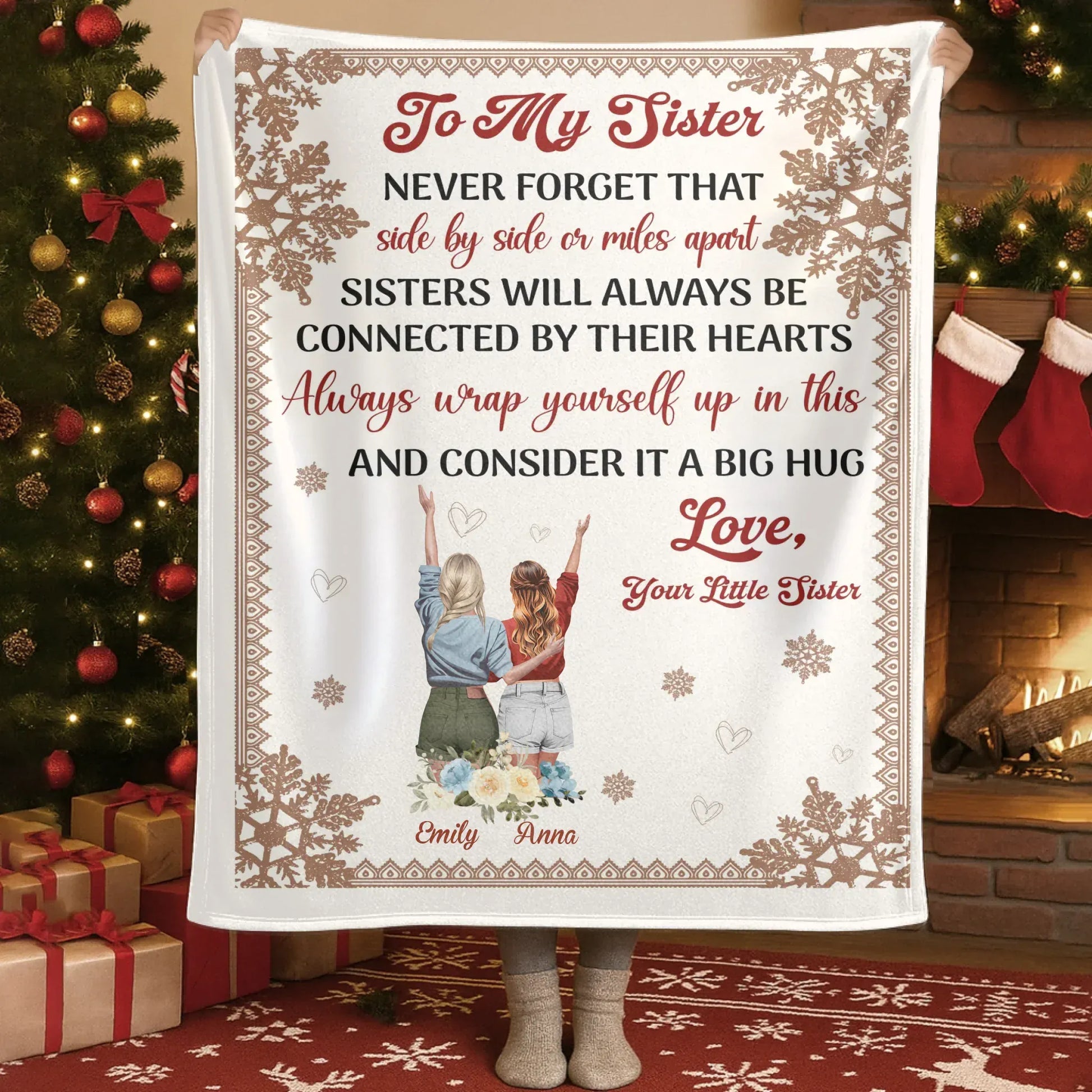 Blanket Custom KNT / White / 30x40in / 76x101cm Personalized Sister Blanket – Custom Gift from Little Sister with Names