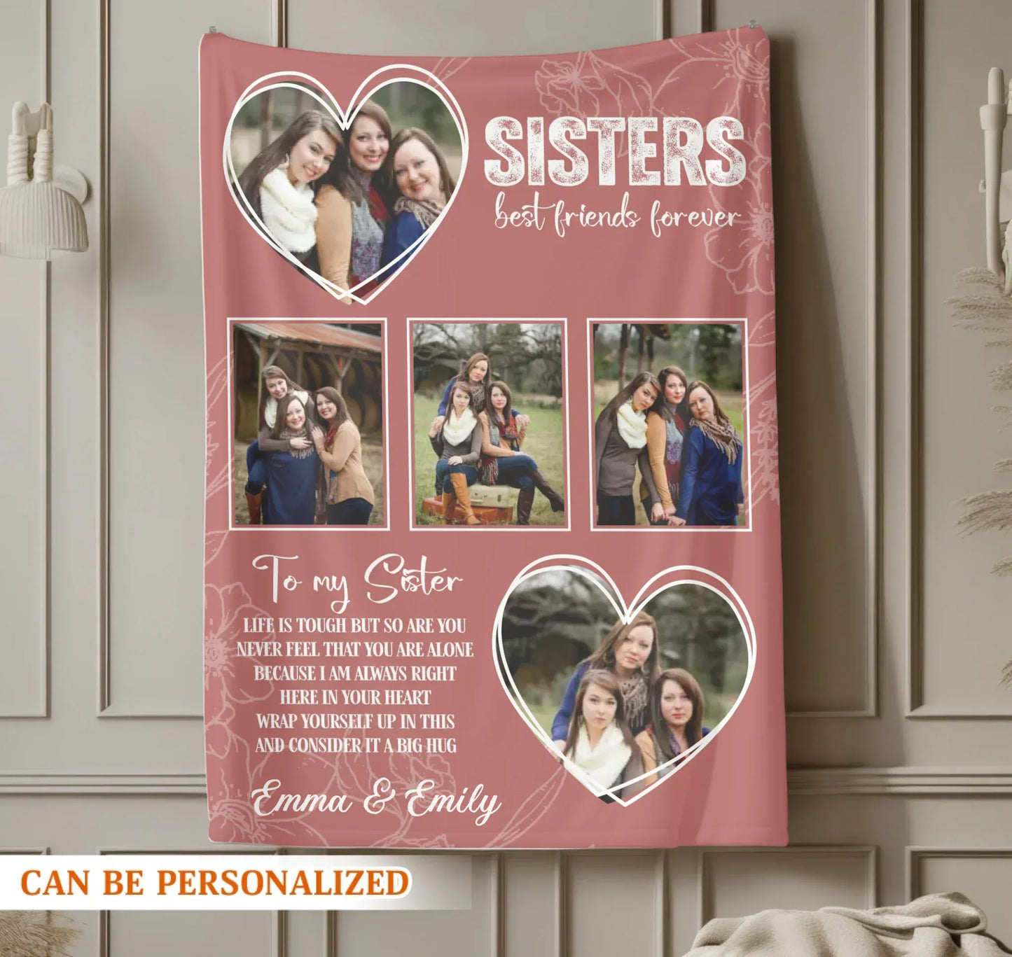 Sisters Best Friends Forever Photo Collage – Personalized Bestie Blanket