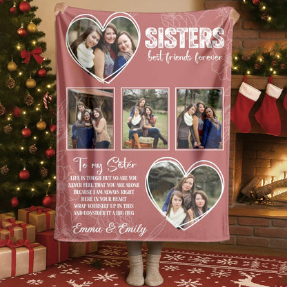 Sisters Best Friends Forever Photo Collage – Personalized Bestie Blanket
