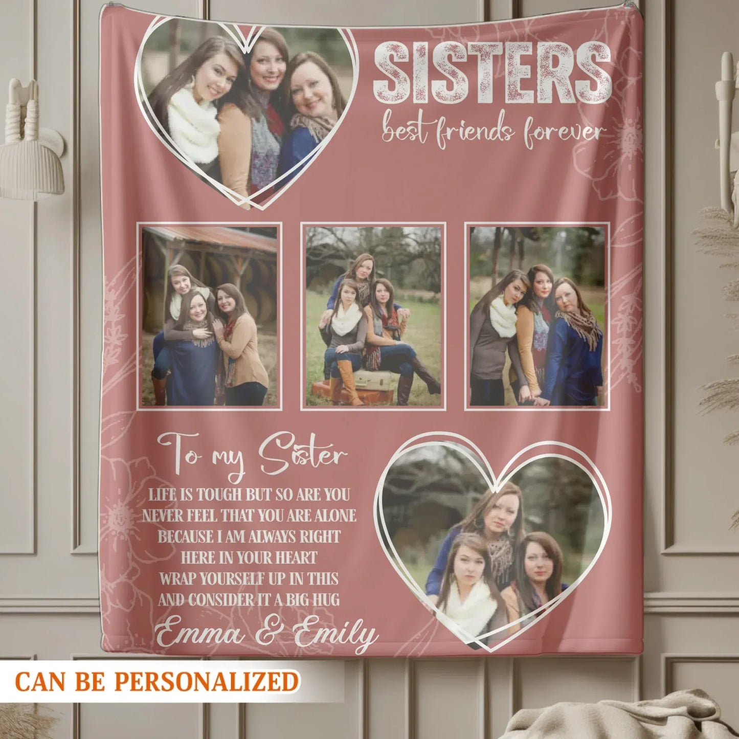 Sisters Best Friends Forever Photo Collage – Personalized Bestie Blanket