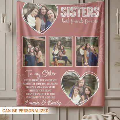Sisters Best Friends Forever Photo Collage – Personalized Bestie Blanket
