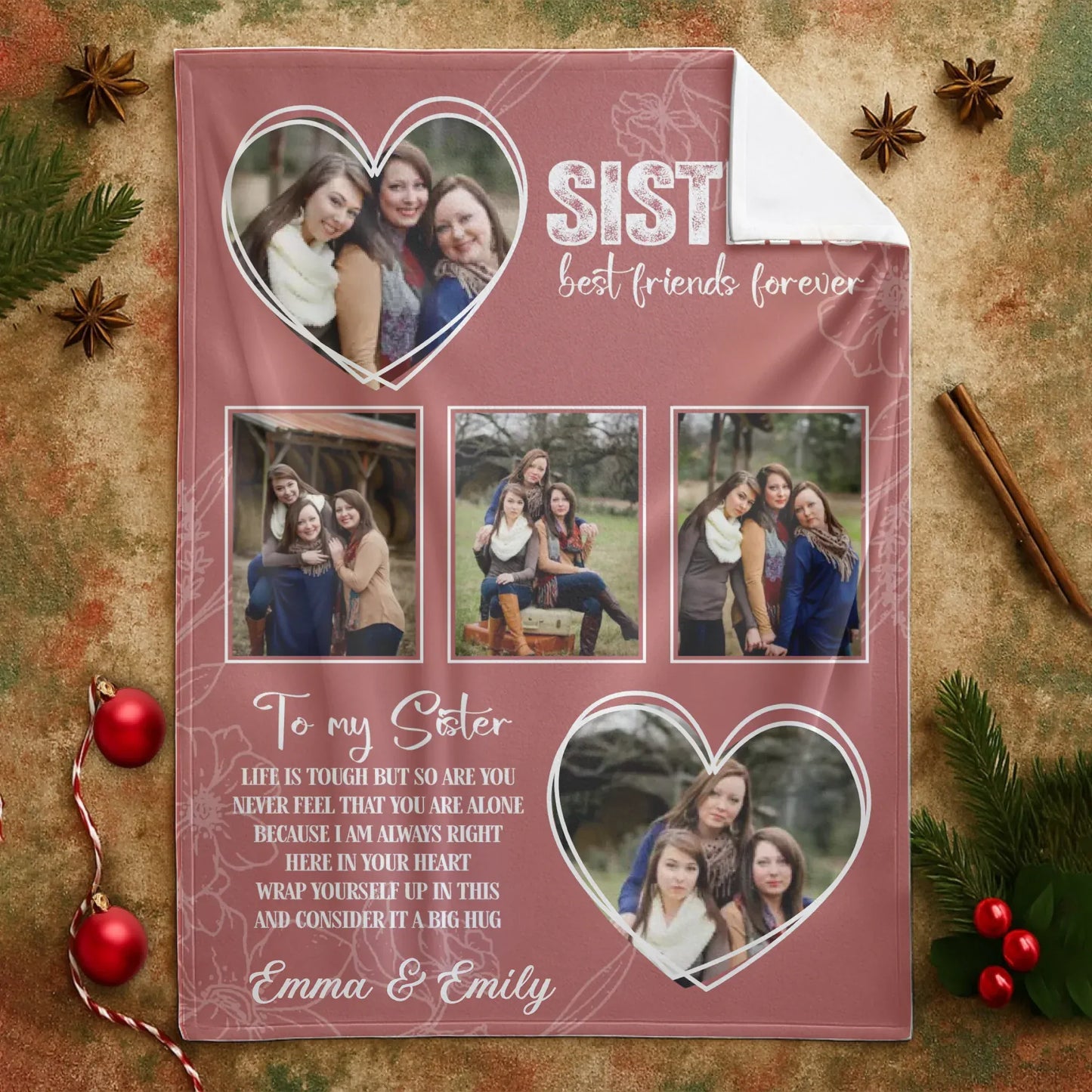 Sisters Best Friends Forever Photo Collage – Personalized Bestie Blanket
