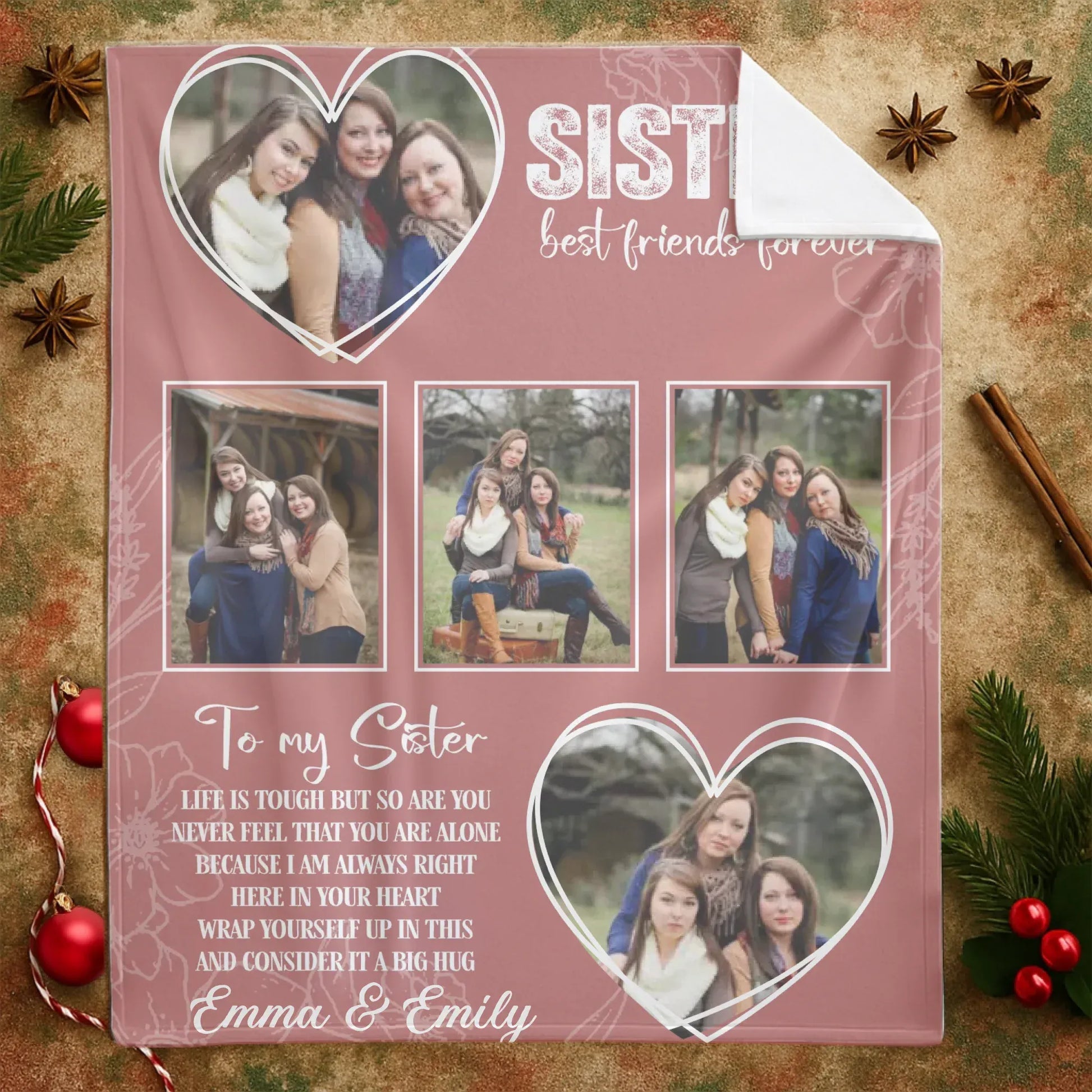 Sisters Best Friends Forever Photo Collage – Personalized Bestie Blanket