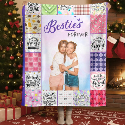 Blanket Custom KNT / White / 30x40in / 76x101cm Besties Forever - Personalized Photo Friendship Custom Gift Blanket