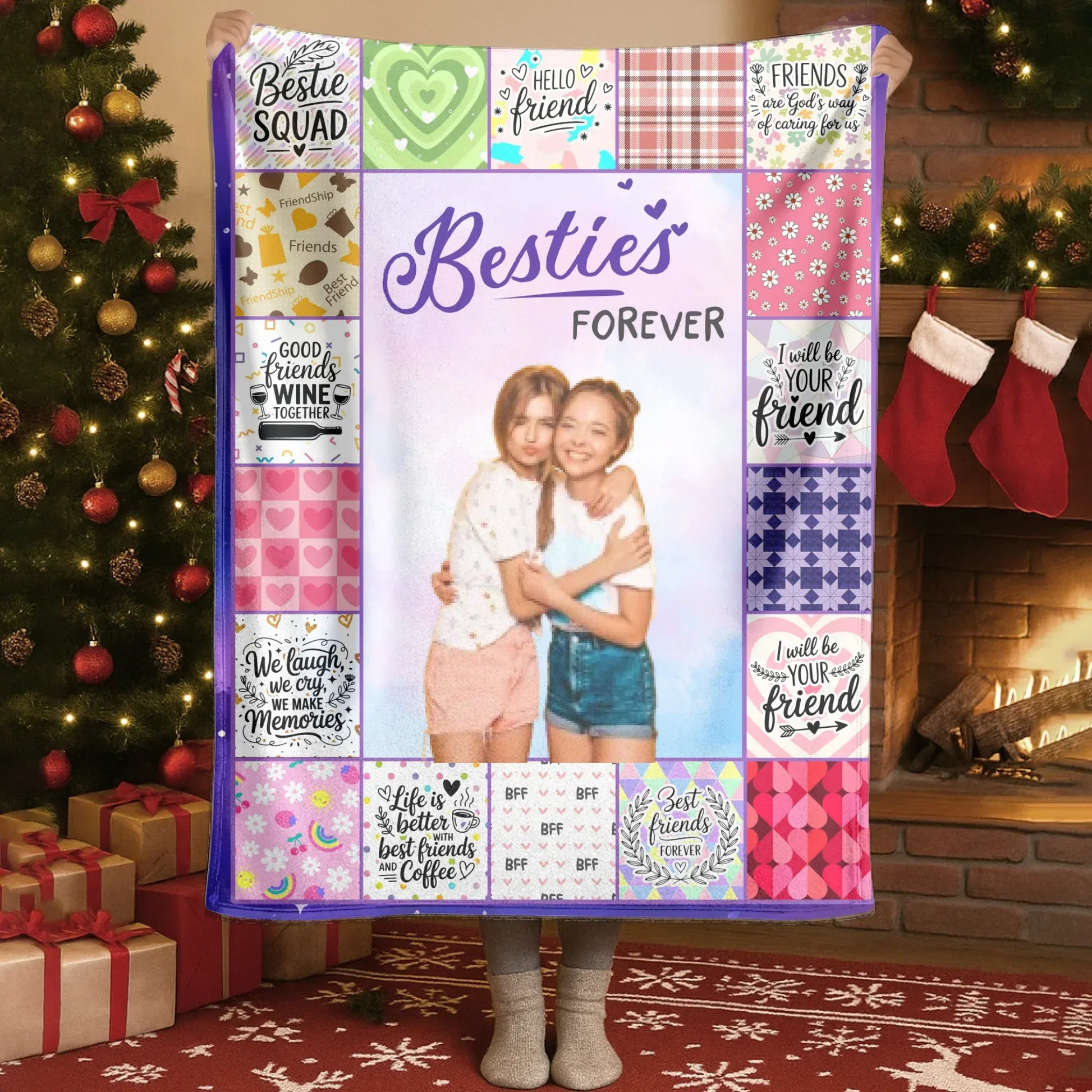 Besties Forever - Personalized Photo Friendship Custom Gift Blanket