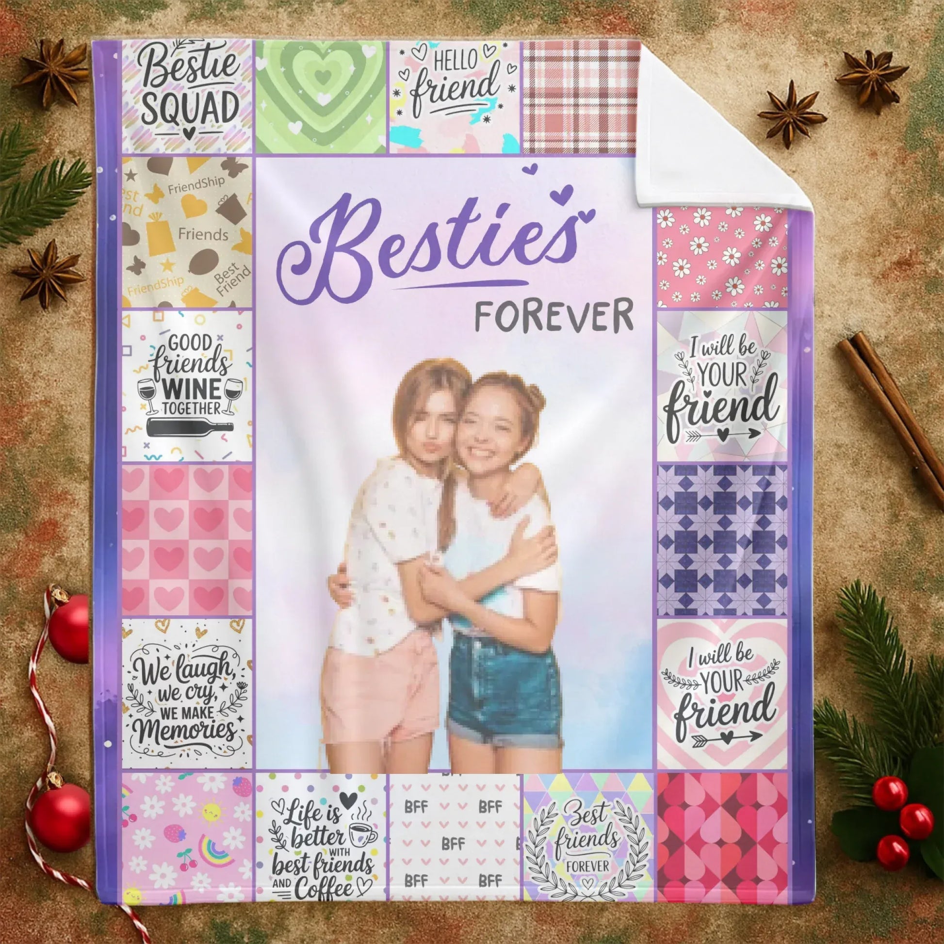 Besties Forever - Personalized Photo Friendship Custom Gift Blanket