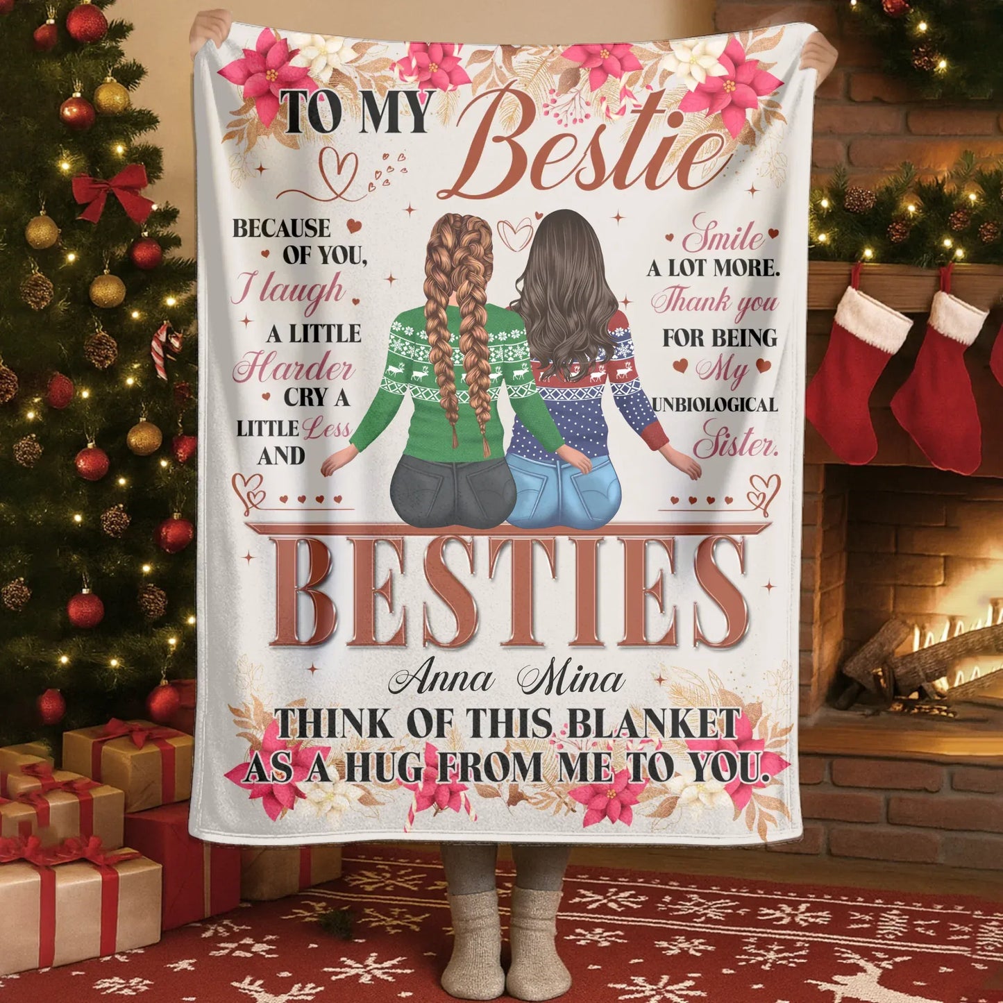 To My Bestie - My Unbiological Sister - Personalized Names Friendship Custom Blanket Gift