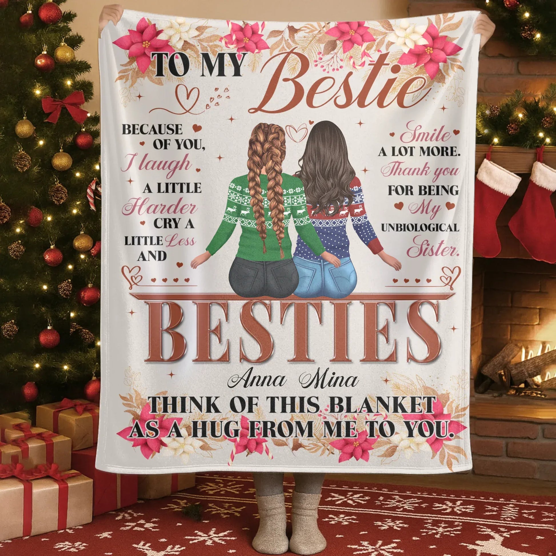 Blanket Custom KNT / White / 30x40in / 76x101cm To My Bestie - My Unbiological Sister - Personalized Names Friendship Custom Blanket Gift