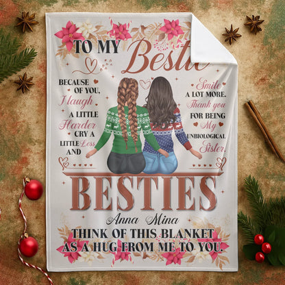 To My Bestie - My Unbiological Sister - Personalized Names Friendship Custom Blanket Gift