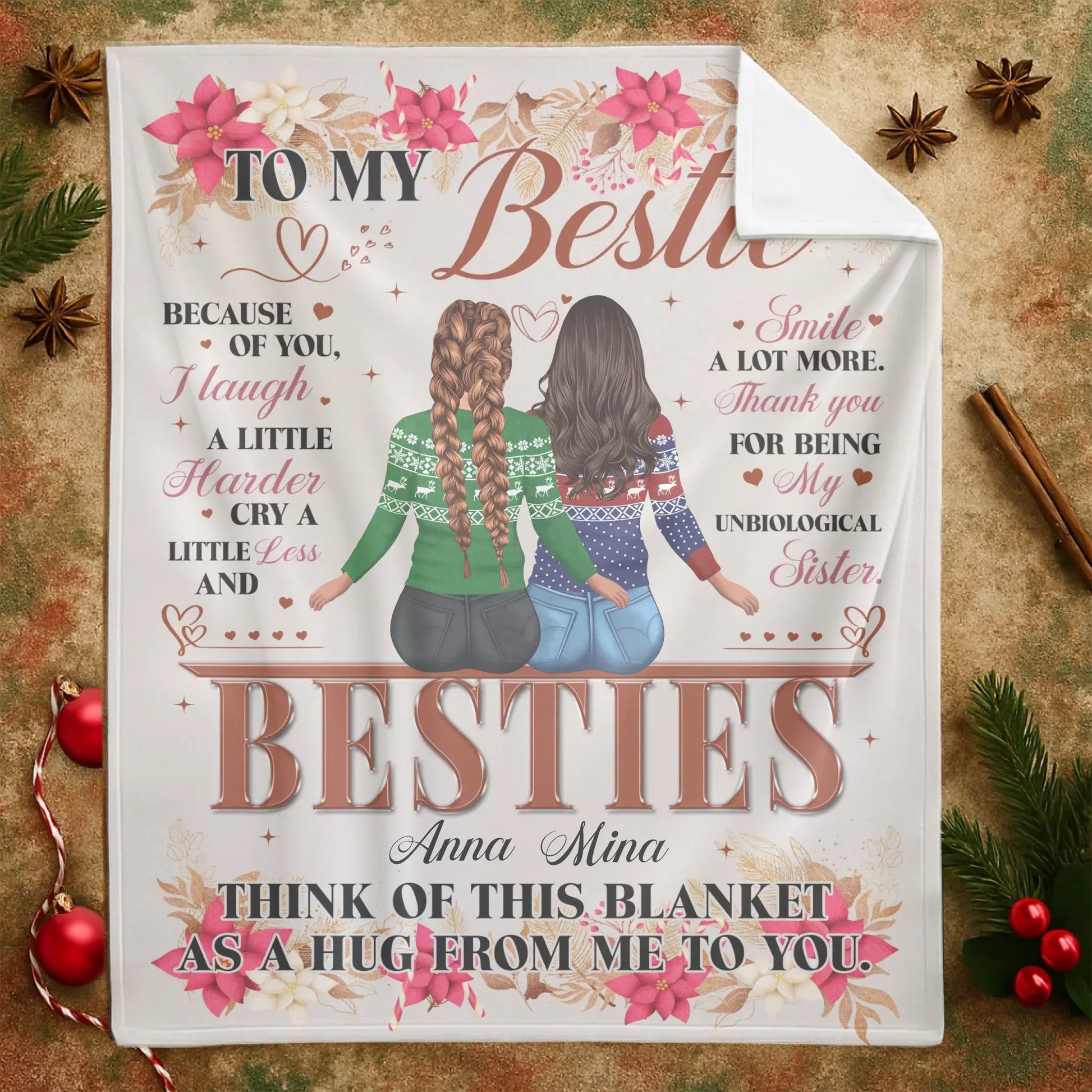 To My Bestie - My Unbiological Sister - Personalized Names Friendship Custom Blanket Gift