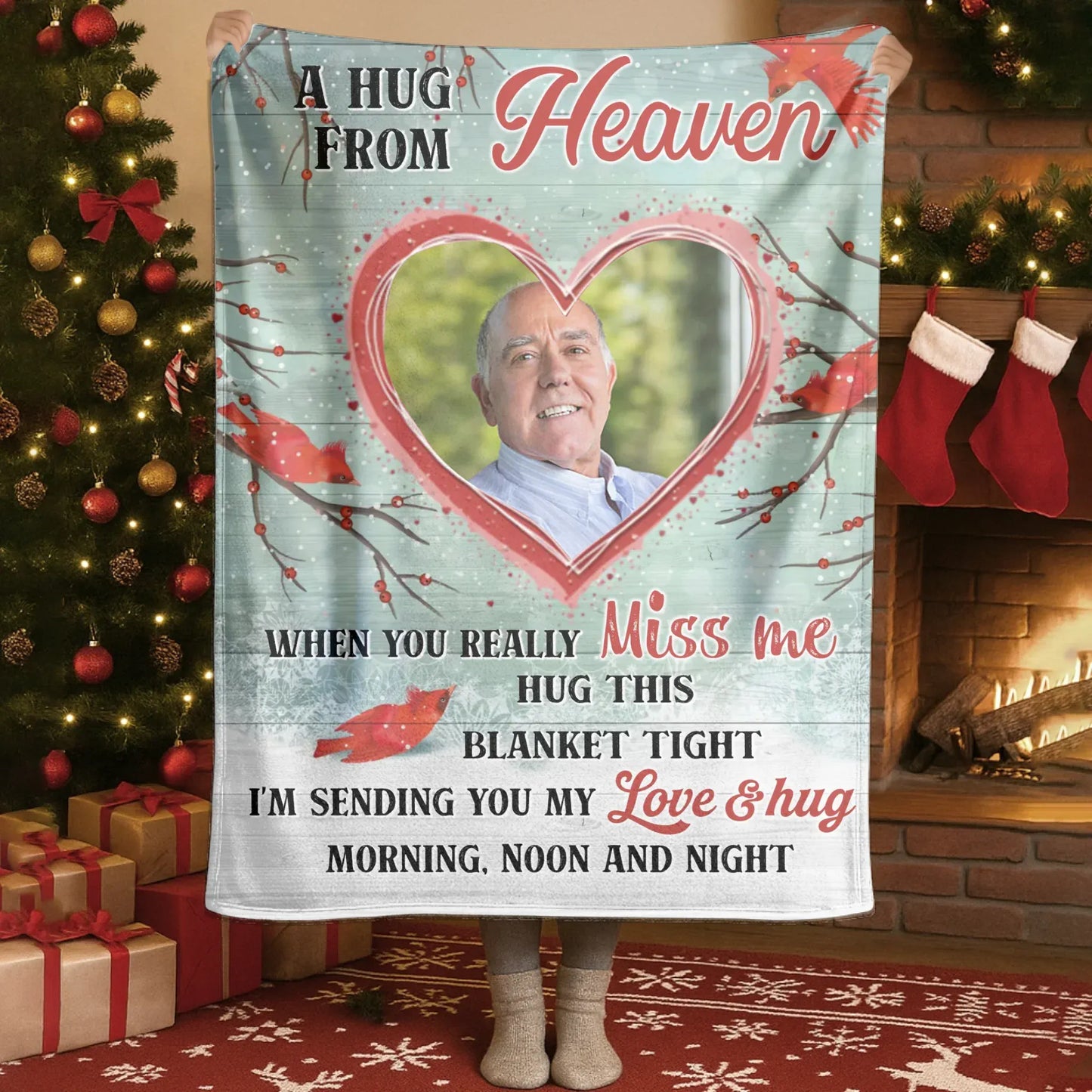 A Hug From Heaven - Personalized Photo Loss Loved One Memorial Hug This Blanket Gift
