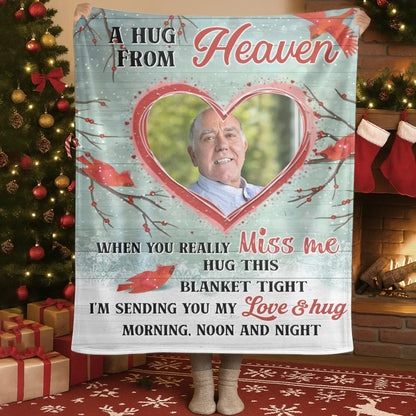 Blanket Custom KNT / White / 30x40in / 76x101cm A Hug From Heaven - Personalized Photo Loss Loved One Memorial Hug This Blanket Gift